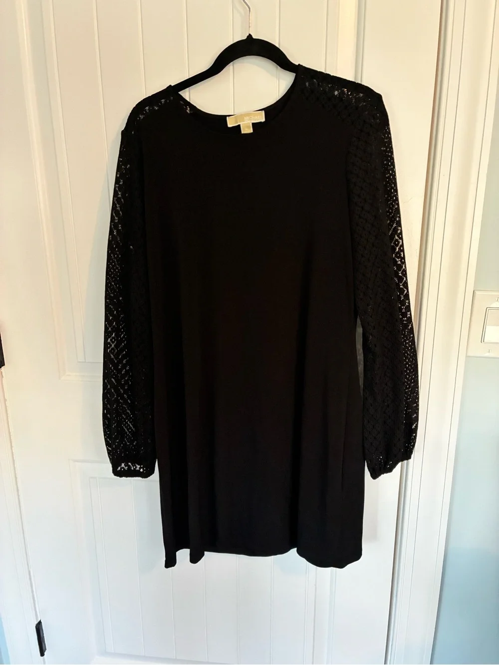 Michael Kors Black Mini Dress with Crochet Long Sleeves